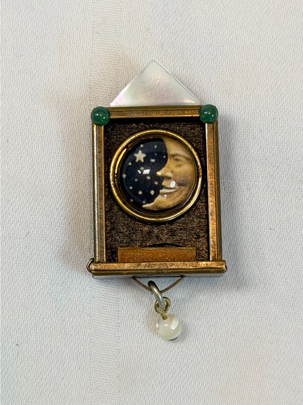 Vintage Signed SUSAN GOULD Celestial Moon Shadow Box Brooch Pin